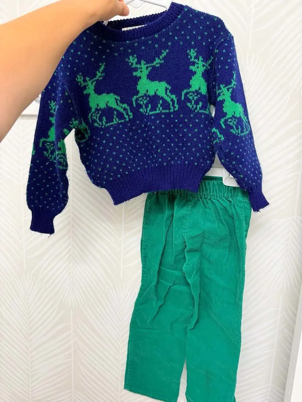 Vintage Young People's Shops Reindeer Holiday Sweater and Corduroy Pants 3T